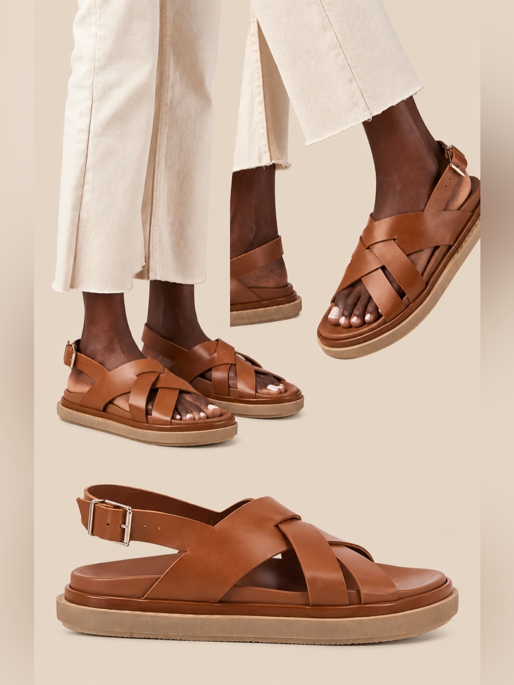 ALOHAS Trunca Tan Leather Platform Slingback Sandals US 9 NIB $190